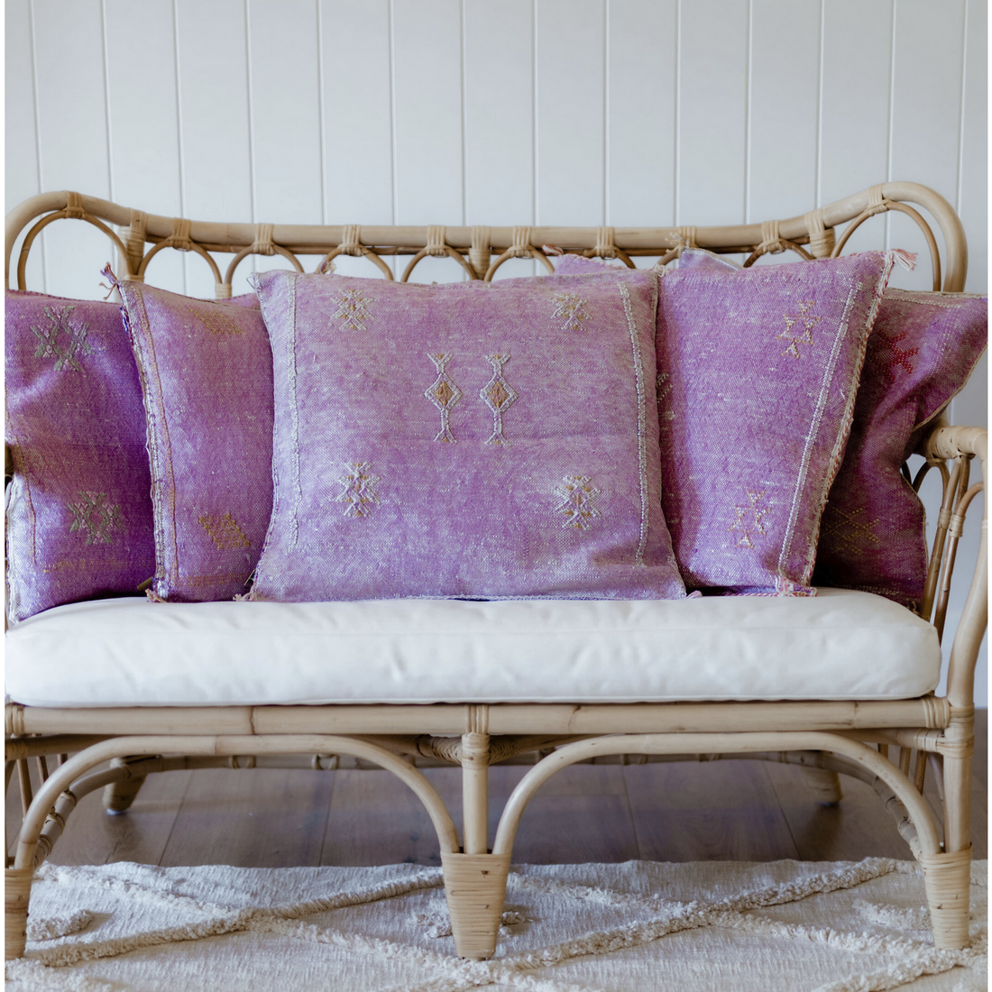 Lilac Cactus Silk Pillow - Moroccan Artisan Luxury | Wild Throw Co.