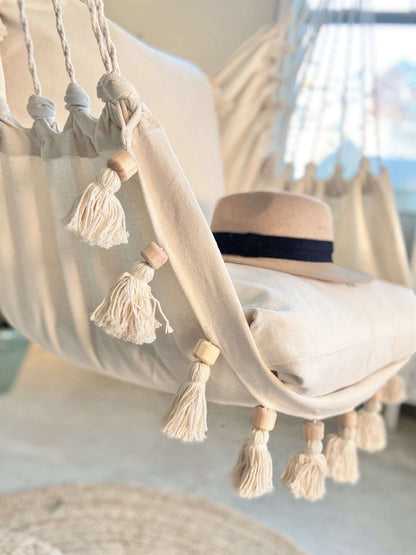 Boho Bliss Hammock Chair Set - Luxurious Macrame Swing with Tassels | Wild Throw Co.