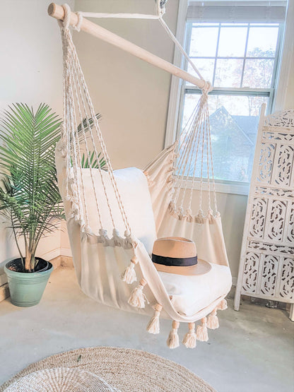 Boho Hammock Chair With Tassels in Lolita Style | 3 Piece Set