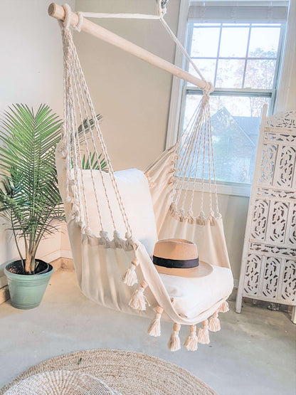 Boho Bliss Hammock Chair Set - Luxurious Macrame Swing with Tassels | Wild Throw Co.