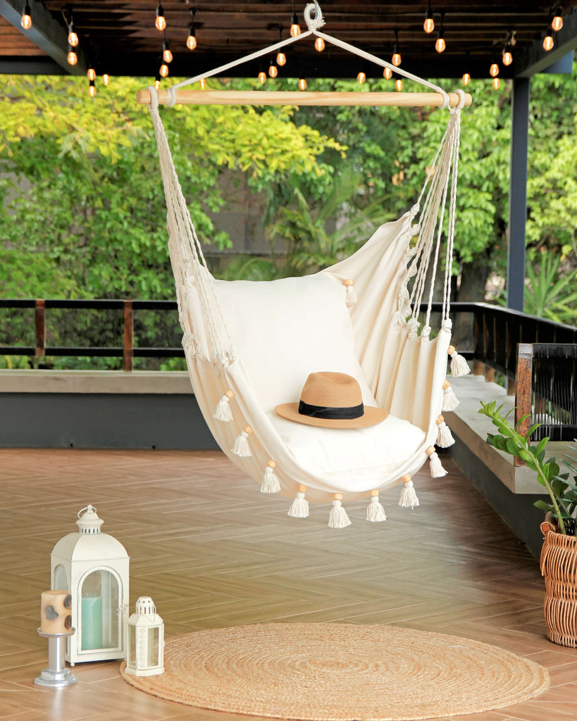 Boho Hammock Chair With Tassels in Lolita Style | 3 Piece Set