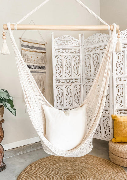 Woven Macrame Hanging Chair with Tassels in Diana Stye | 2 Piece Set