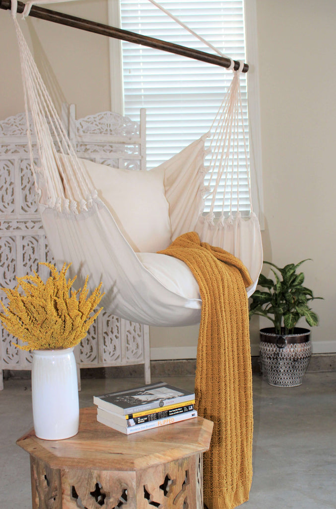 Classic Ivory White Hammock Chair Swing - Luxurious Artisan Crafted Comfort | Wild Throw Co.