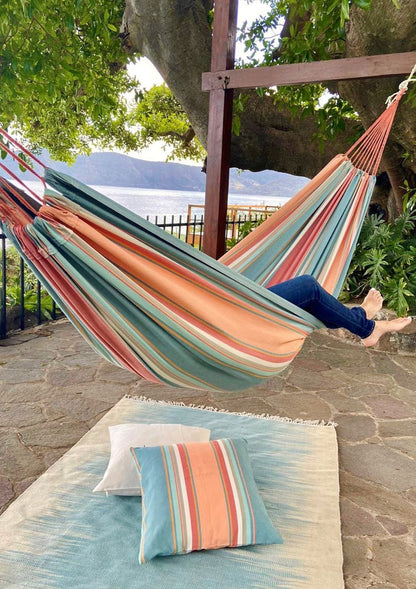 Striped Pink and Light Blue Cotton Canvas Hammock in Pastel | 2 Piece Set