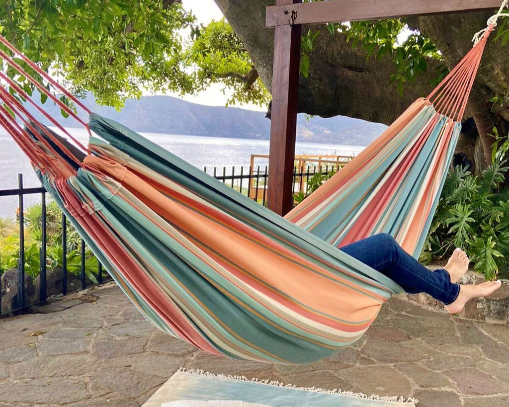 Striped Pink and Light Blue Cotton Canvas Hammock in Pastel | 2 Piece Set