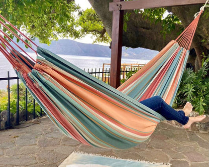 Striped Pink and Light Blue Cotton Canvas Hammock in Pastel | 2 Piece Set