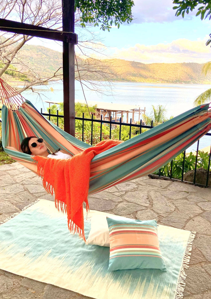Striped Pink and Light Blue Cotton Canvas Hammock in Pastel | 2 Piece Set